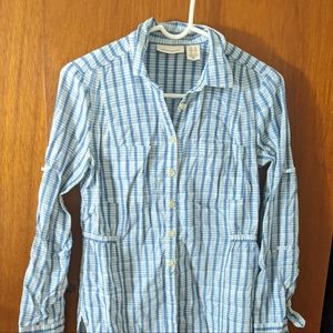 DKNY blue plaid cotton shirt with convertible sleeves